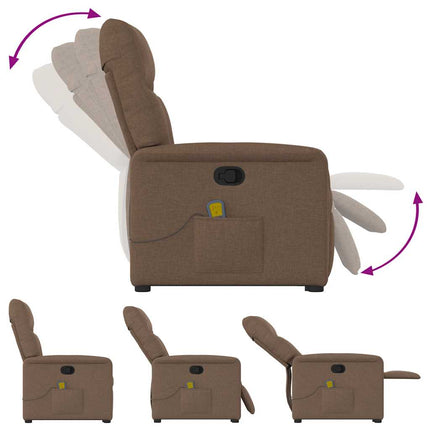 Massagefåtölj med uppresningshjälp brun tyg