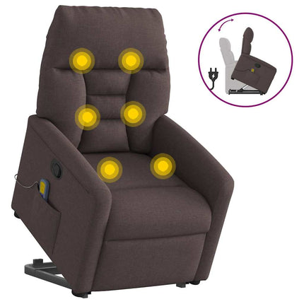 Massagefåtölj med uppresningshjälp mörkbrun tyg