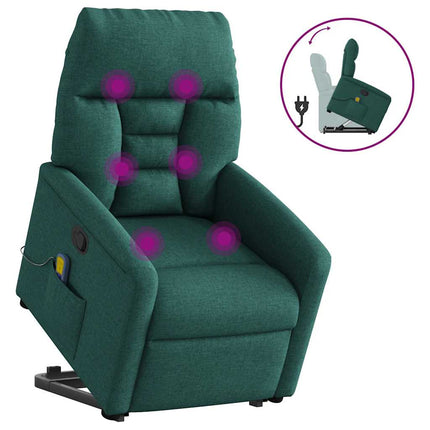 Massagefåtölj med uppresningshjälp mörkgrön tyg
