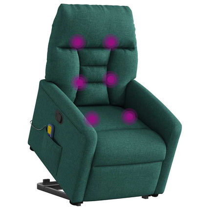 Massagefåtölj med uppresningshjälp mörkgrön tyg