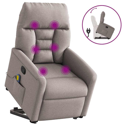 Massagefåtölj med uppresningshjälp taupe tyg