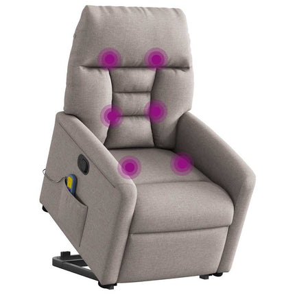 Massagefåtölj med uppresningshjälp taupe tyg