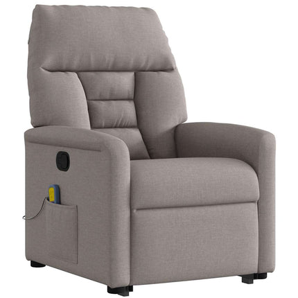 Massagefåtölj med uppresningshjälp taupe tyg