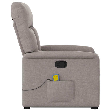Massagefåtölj med uppresningshjälp taupe tyg