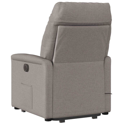 Massagefåtölj med uppresningshjälp taupe tyg