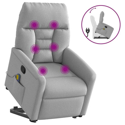 Massagefåtölj med uppresningshjälp molngrå tyg