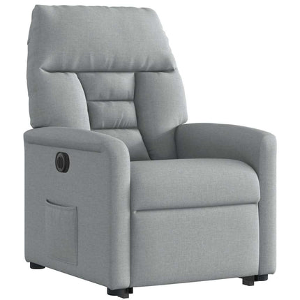 Elektrisk reclinerfåtölj med uppresningshjälp ljusgrå tyg