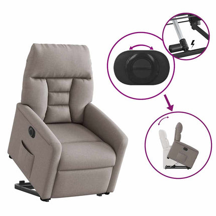Elektrisk reclinerfåtölj med uppresningshjälp taupe tyg