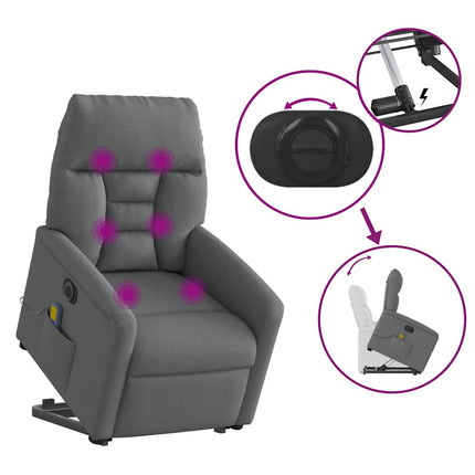 Elektrisk massagefåtölj med uppresningshjälp mörkgrå tyg
