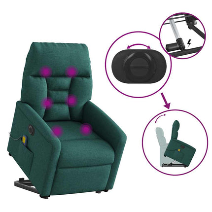 Elektrisk massagefåtölj med uppresningshjälp mörkgrön tyg