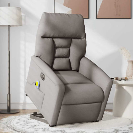 Elektrisk massagefåtölj med uppresningshjälp taupe tyg