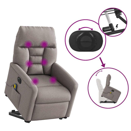 Elektrisk massagefåtölj med uppresningshjälp taupe tyg