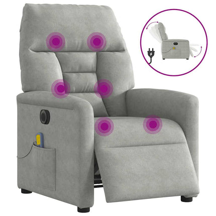 Elektrisk massagefåtölj ljusgrå mikrofibertyg