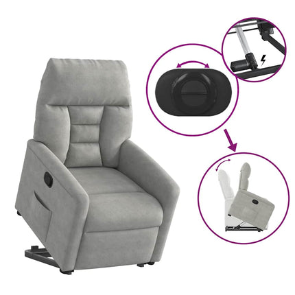 Reclinerfåtölj med uppresningshjälp ljusgrå mikrofibertyg
