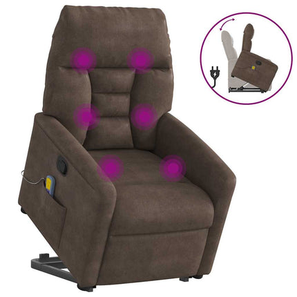 Massagefåtölj med uppresningshjälp brun mikrofibertyg