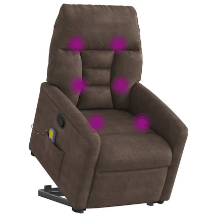 Massagefåtölj med uppresningshjälp brun mikrofibertyg
