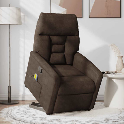 Massagefåtölj med uppresningshjälp brun mikrofibertyg