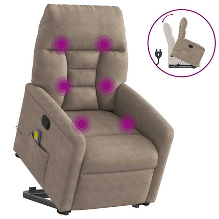 Massagefåtölj med uppresningshjälp taupe mikrofibertyg