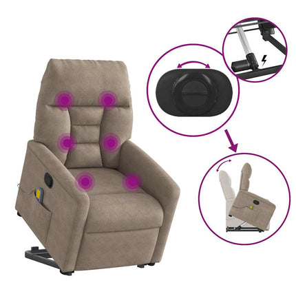 Massagefåtölj med uppresningshjälp taupe mikrofibertyg