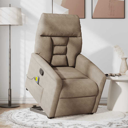 Massagefåtölj med uppresningshjälp taupe mikrofibertyg
