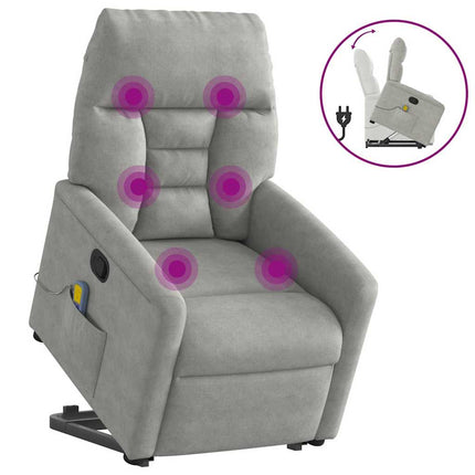 Massagefåtölj med uppresningshjälp ljusgrå mikrofibertyg