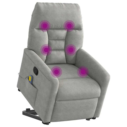 Massagefåtölj med uppresningshjälp ljusgrå mikrofibertyg