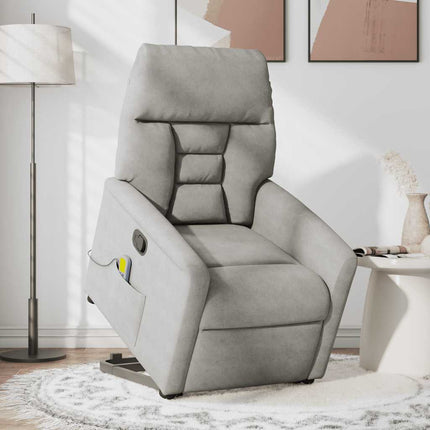 Massagefåtölj med uppresningshjälp ljusgrå mikrofibertyg