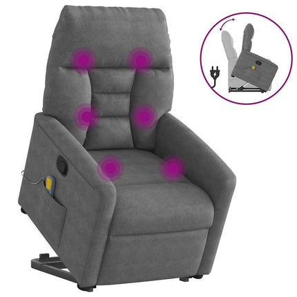 Massagefåtölj med uppresningshjälp mörkgrå mikrofibertyg