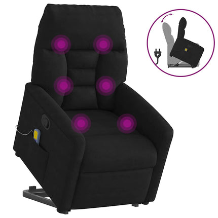 Massagefåtölj med uppresningshjälp svart mikrofibertyg