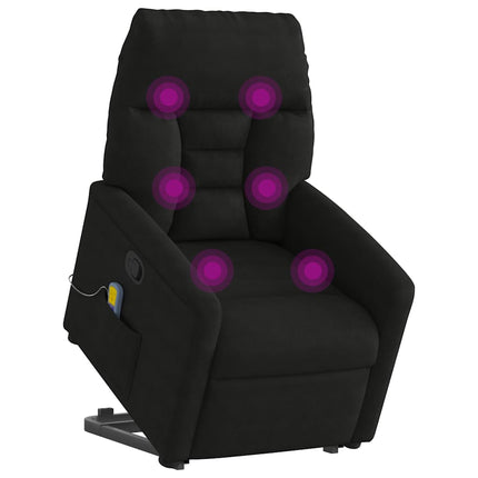 Massagefåtölj med uppresningshjälp svart mikrofibertyg