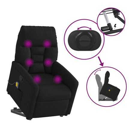 Massagefåtölj med uppresningshjälp svart mikrofibertyg