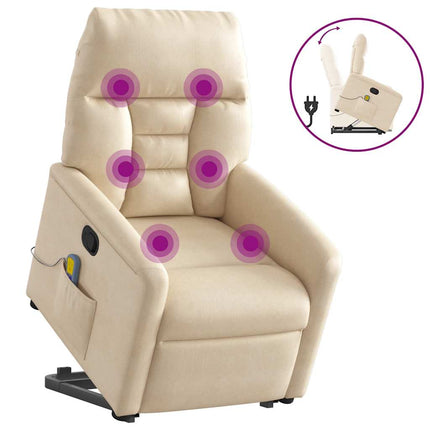 Massagefåtölj med uppresningshjälp beige mikrofibertyg
