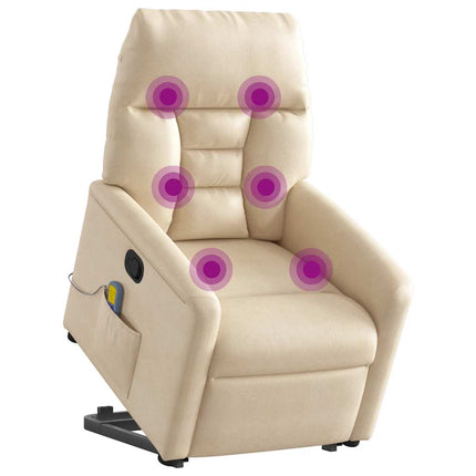 Massagefåtölj med uppresningshjälp beige mikrofibertyg