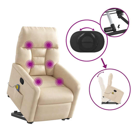 Massagefåtölj med uppresningshjälp beige mikrofibertyg