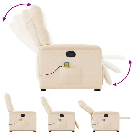 Massagefåtölj med uppresningshjälp beige mikrofibertyg