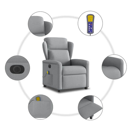 Elektrisk massagefåtölj ljusgrå tyg