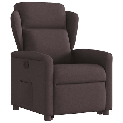 Reclinerfåtölj med uppresningshjälp mörkbrun tyg