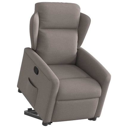 Reclinerfåtölj med uppresningshjälp taupe tyg
