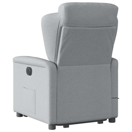 Massagefåtölj med uppresningshjälp ljusgrå tyg