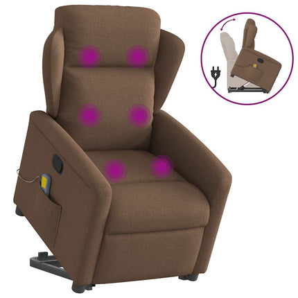 Massagefåtölj med uppresningshjälp brun tyg
