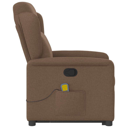 Massagefåtölj med uppresningshjälp brun tyg