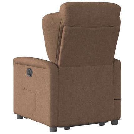 Massagefåtölj med uppresningshjälp brun tyg