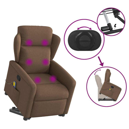Massagefåtölj med uppresningshjälp brun tyg