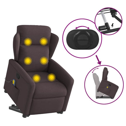 Massagefåtölj med uppresningshjälp mörkbrun tyg