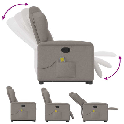 Massagefåtölj med uppresningshjälp taupe tyg