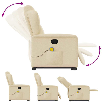 Massagefåtölj med uppresningshjälp gräddvit tyg