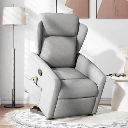 Massagefåtölj med uppresningshjälp molngrå tyg