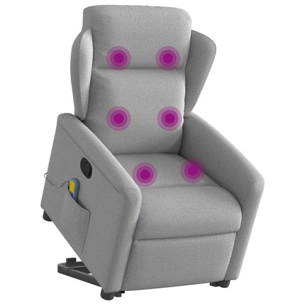 Massagefåtölj med uppresningshjälp molngrå tyg