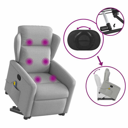 Massagefåtölj med uppresningshjälp molngrå tyg