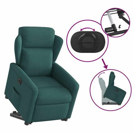 Elektrisk reclinerfåtölj med uppresningshjälp mörkgrön tyg